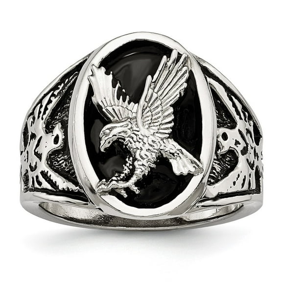 Auriga Fine Jewelry Stainless Steel Polished and Textured Enameled Eagle Ring for Men Size 10