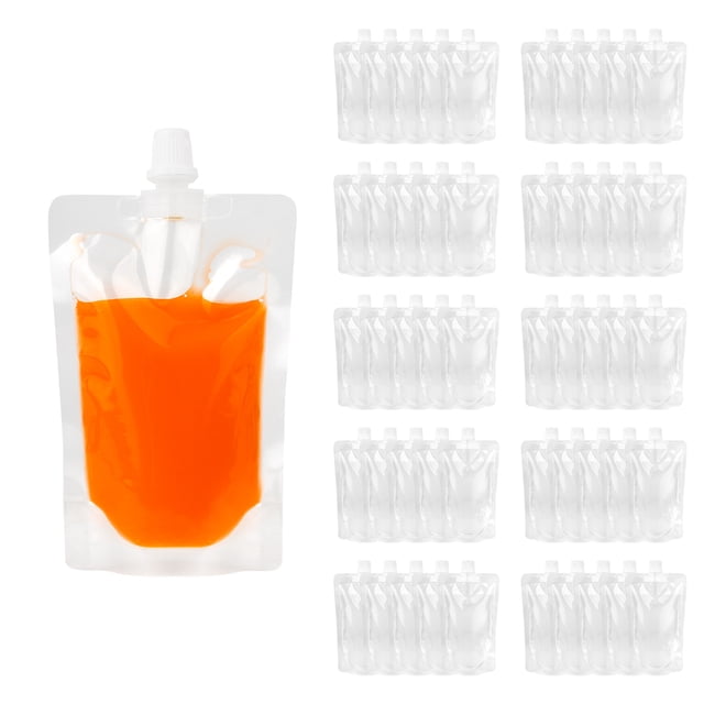 50 Pcs 1.75 OZ Pochette Réutilisable Transparente avec Bec Verseur, Sacs à Boisson Transparents, Bec de 8.2 mm, Sans BPA