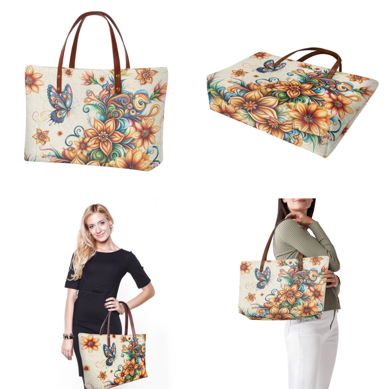 ZUXONGSY Boho Mandala Butterfly Print Top Handle Bag Purses Set of 2 for Women Practicality Handbags Top Handle Satchel Satchel Handbags with Matching Wallet for Shopping Tours