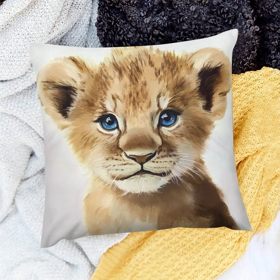 ZFLMY Baby Lion Cub Pillow Covers 100% Linen Cushion Covers Set of 1 18x18in