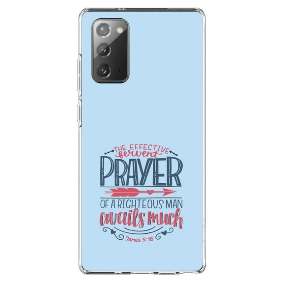 DistinctInk Clear Shockproof Hybrid Case for Galaxy Note 20 ULTRA (6.9" Screen) - TPU Bumper, Acrylic Back, Tempered Glass Screen Protector - James 5:16 - Effective Fervent Pray of a Righteous Man