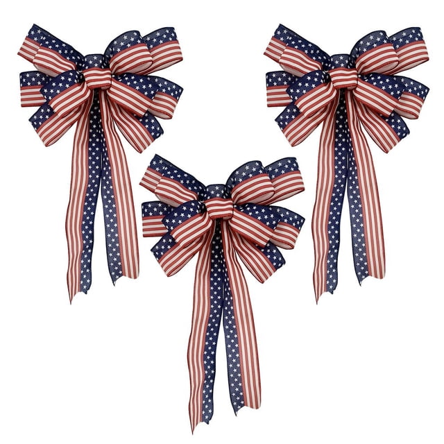Bows Patriotic US Flag Patterns Stars Stripes Red White Blue Decor