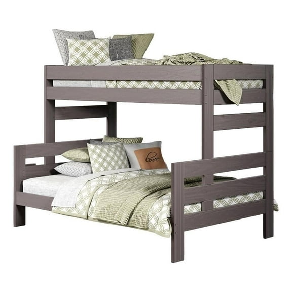 Damie Twin/Full Bunk Bed with Ladder- Brazilian Pine- Gray Solid Wood