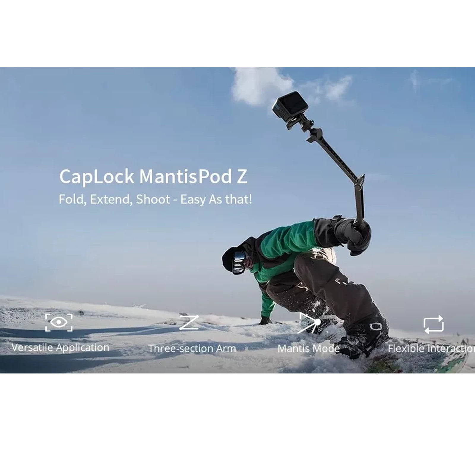 CapLock MantisPod Z Tripod for Insta360 LINK 2, GoPro, DJI, Smartphones – 360° Rotation, 5 Shooting Modes, Portable Camera Grip with Quick Release Plate