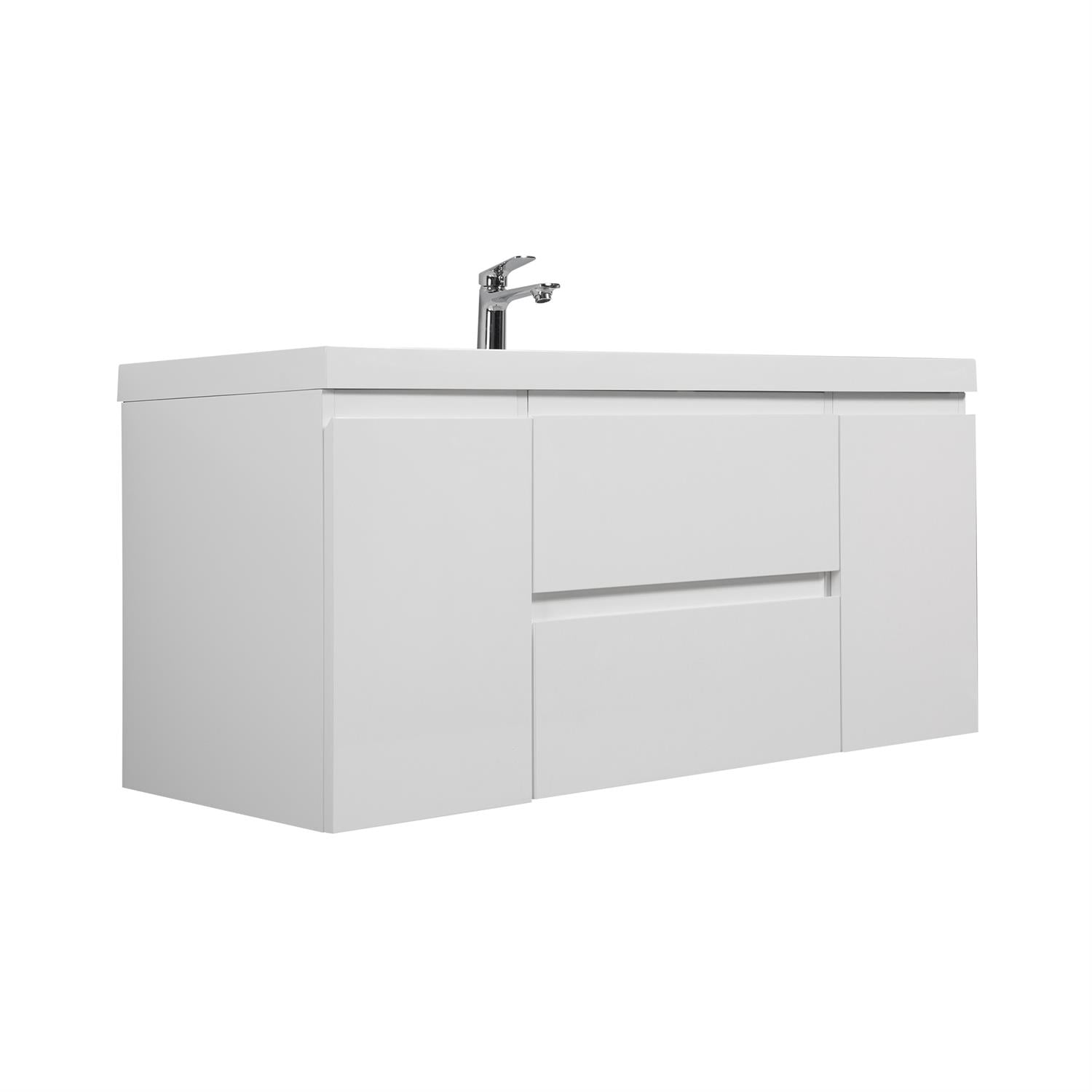 Demi Bonn 48" Floating Bathroom Vanity with Sink, Resin Top Basin and 2 Soft Close Drawers, 2 Storage Cabinet, Faucets and Drains Not Included, White