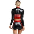 thumbnail image 2 of YiZYiF Womens 2 Piece Metallic Shiny Rave Outfits Long Sleeve Crop Top with Booty Shorts Clubwear Red XXL, 2 of 6