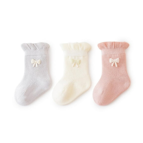 Eltusu Baby Girls Cotton Socks, Breathable 3 Pieces Mid-Calf Soft Spring Fall Socks Gray Size 1-3 T