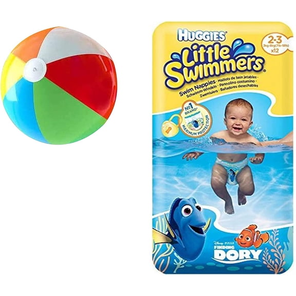 X-Small - Little Swimmers Disposable Swim Diapers, 7lb-18lb., 12-Count Bonus Inflatable Pool Ball 5 inch