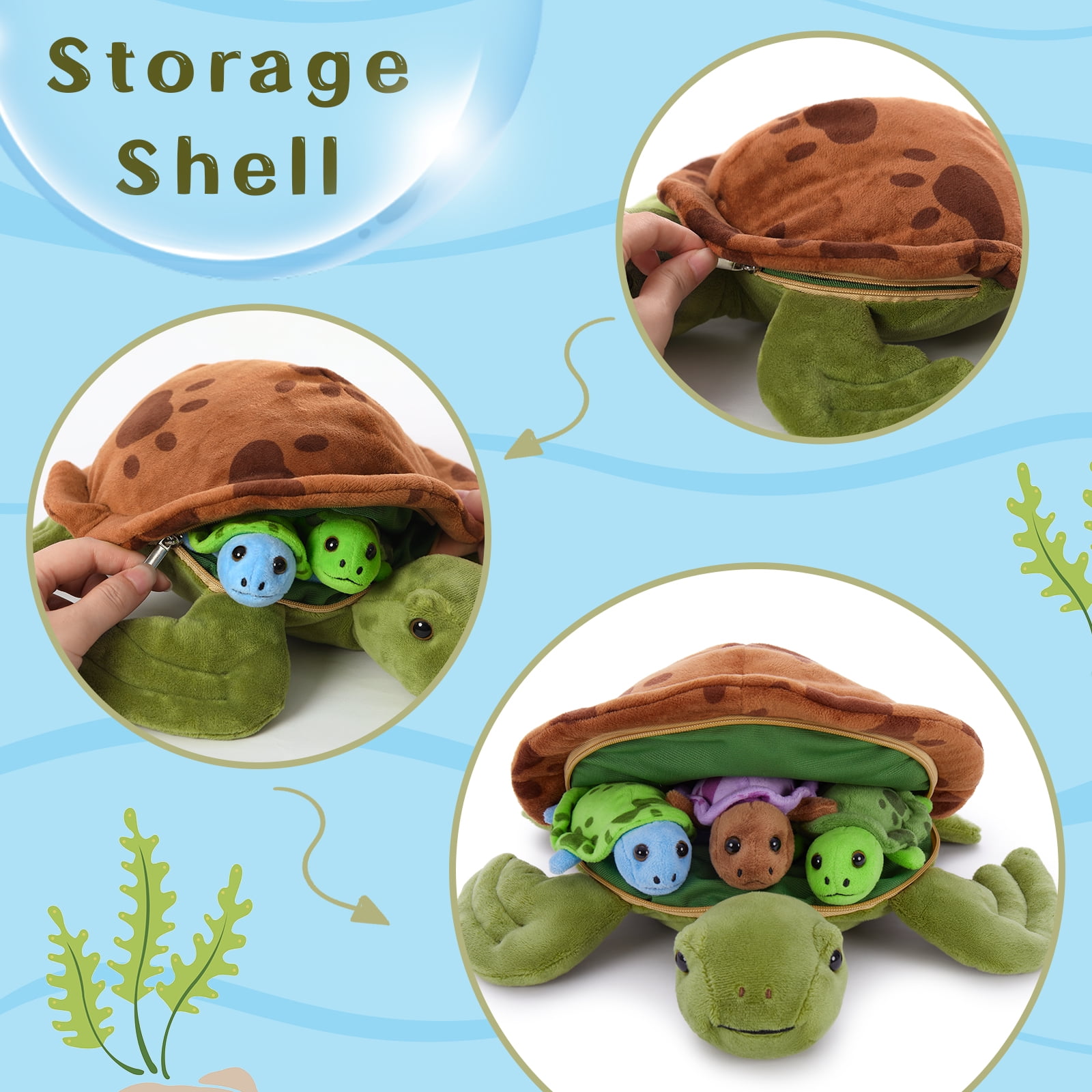 MorisMos Sea Turtle Stuffed Animal Plush Turtle with 3 Babies