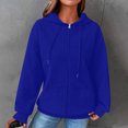thumbnail image 2 of Puntoco Plus Size Long Sleeve clearance Women Loose Hooded Long Sleeve Zipper Solid Cardigan Blouse Hoodies Sweatshirt Tops with Pocket Blue 8(L), 2 of 6