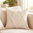 thumbnail image 2 of Ox Bay Sara 26" x 26" Natural Shag Diamond Cotton Adult Decorative Throw Pillow Cover, 2 of 11