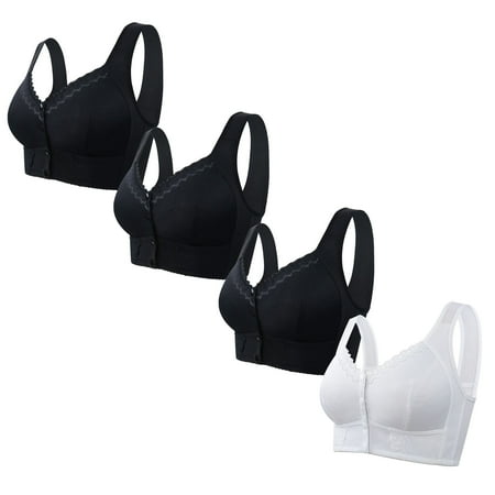 Viikei Women s Plunge Bra Deep Neckline 4PC Women s No- Bra No Front Button No-Slip Underwear White M