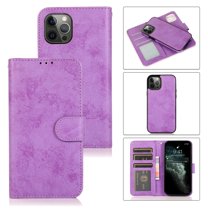 SaniMore for iPhone 14 Pro 6.1" 2022 Case, Flip PU Leather Wallet Cover with Detachable Shell Wrist Strap Kickstand Card Slots Business Shockproof Case with Magnetic Clasp for iPhone 14 Pro, Purple