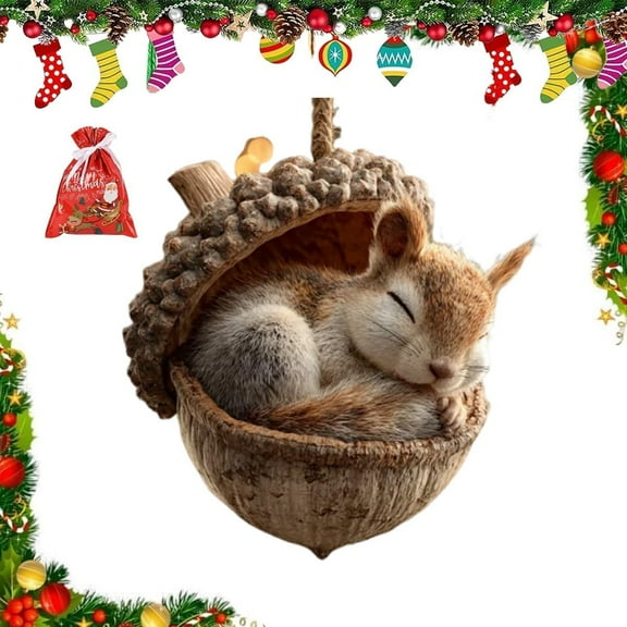Forest Animal Acorn Ornaments – Cozy Forest Christmas Ornaments, 2026 New Pine Cone Animal Decoration, Woodland Creature Figurine, Acrylic Hanging Ornament Home Party Décor(Squirrel)