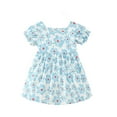 thumbnail image 1 of Robes Adolescentes Manches Courtes Col Rond Imprimé Vêtements Décontractés Mignons Robe Fille Bleu 5-6 Ans, 1 of 4