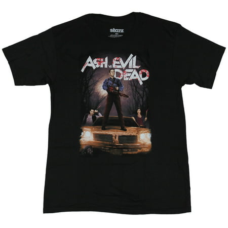 Ash Vs. The Evil Dead Mens T-Shirt  - Ash Atop Car Night Time Image (Medium, Medium)