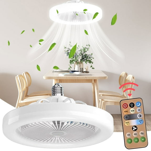 SDJMa Socket Fan Light with Remote, 11" Ceiling Fans with 3000K-6500K Dimmable LED Light, 3 Wind Speeds for Home Kitchen Bedroom Living Room