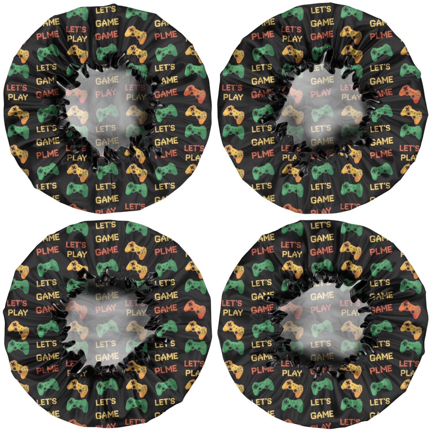 Shower Caps,Multicolor Controllers Games Text Black Pattern Waterproof Shower Cap for Women 4 Pieces,Double Reusable Hair Cover for Shower PEVA Elastic Stretch Hem