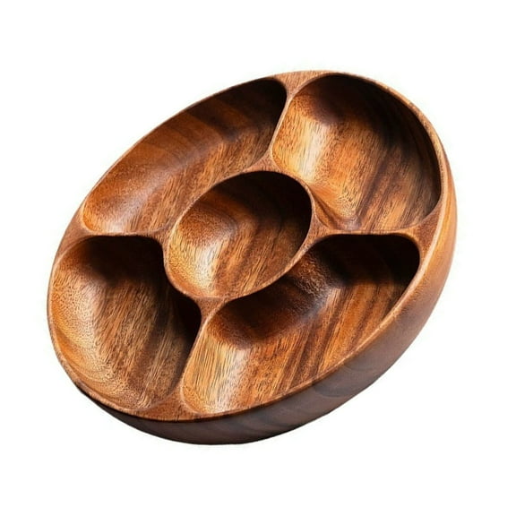 Round Divided Servings Tray Wood Nut Holder Serving Dishes Dried Fruit Tray Appetizers Tray Dish Platters Easy to