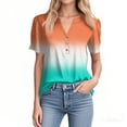thumbnail image 3 of NAMTYQX Womens Graphic Tees Button V Neck Stretchy Patterns Short Sleeve Stylish Graphic Tees for Women Saffron Size 3XL, 3 of 5