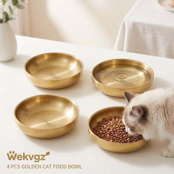 Wekvgz 4Pcs Round Shape Cat Food Bowl for Pet Dog Large Opening Lightweight Stainless Steel Cat Bowl for Home Outdoor