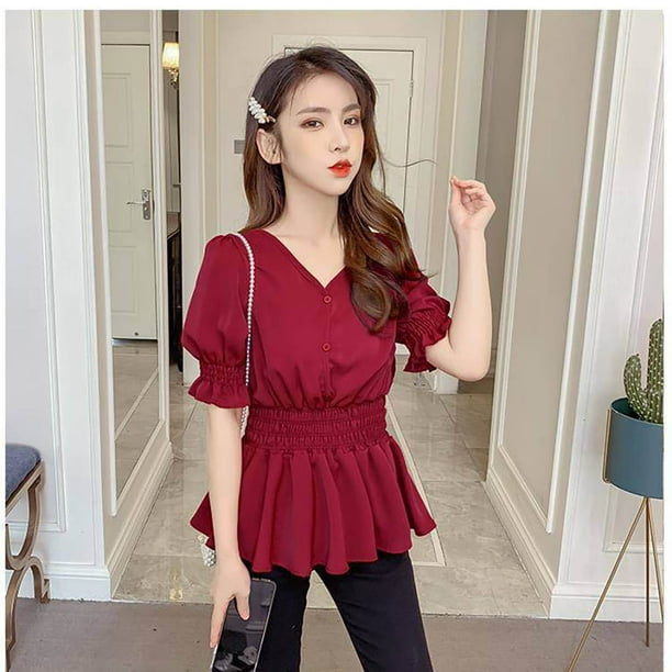Camisa rojo vino mujer new arrivals