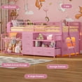 thumbnail image 3 of Low Loft Bed Twin Size with 5 Storage Drawers, Bookcase, LED Lights and Stuffed Animal Organizer, Metal Loft Bed with 13" H Safety Guardrail, Inclined Ladder and Under-Bed Play Space, Pink, 3 of 8