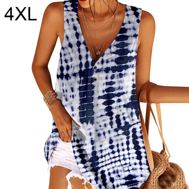 Qarigey Chaleco de mujer Camiseta sin mangas con cuello en V sexy Camiseta sin mangas con estampado floral, Negro, S Prendas para la parte del cuerpo Azul oscuro 4XL Qarigey AP002036-23