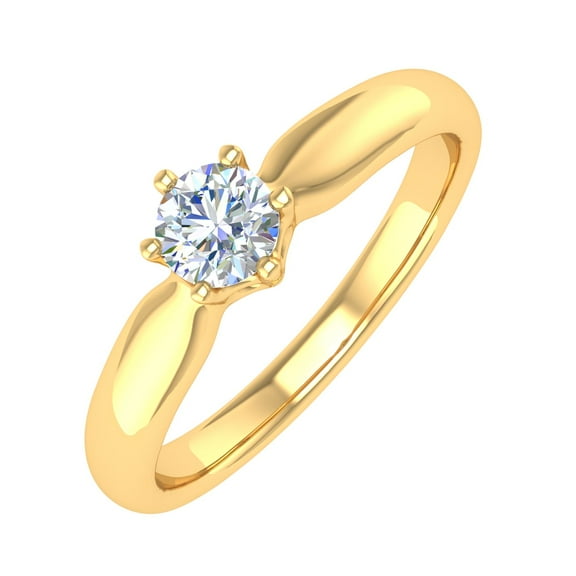 1/4 Carat 6-Prong Set Diamond Solitaire Engagement Ring Band in 14K Yellow Gold - IGI Certified (Ring Size 6)