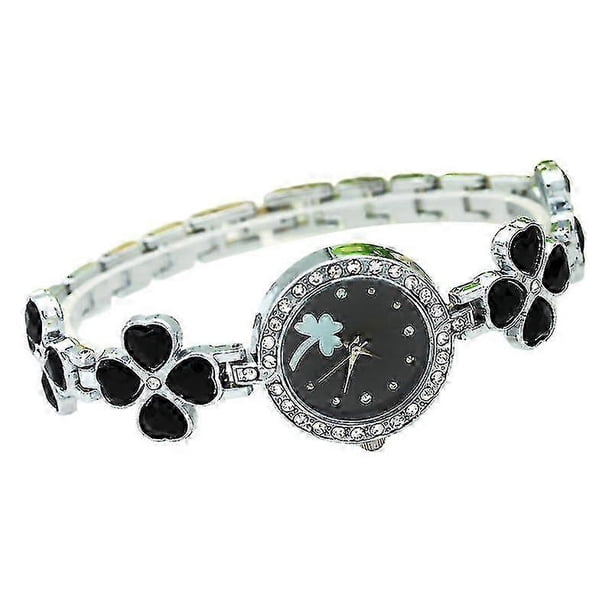 Women Watch Rhinestone Pointer Display Four-leaf Clover Ladies Bracelet Quartz Wristwatch Gifts For Daily Wear