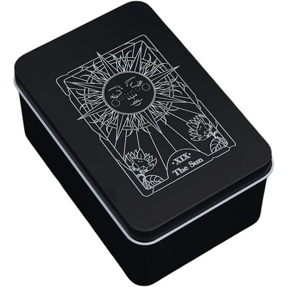 Iron Tarot Cards Storage Box Tarot Card Holder Box Black Sun Metal Trinkets Case Tin Tarot Card Collection Boxes Deck Cases
