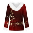 thumbnail image 3 of Women's Christmas V-Neck Sweater with Snowflake Print and Faux Fur Trim, Long Sleeve Festive Pullover, 3 of 4