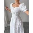 thumbnail image 3 of White Womens Embroidered Floral Square Neck Short Sleeve A-Line Midi Dress, 3 of 6