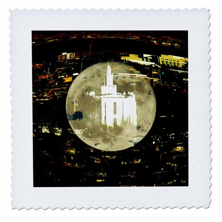 Temple Blend - 3dRose The St. George LDS Temple blended into the moon - Quilt Square, 20 by 20-inch