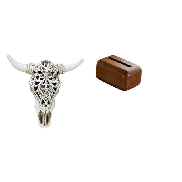 Escultura Artística Colgante De Pared Con Cabeza De Toro Tribal Para Oficina, Casa De Campo, Dormitorio, Con Estuche Rectangular Multifuncional Para Pañuelos Y Organizador De Servilletas Para