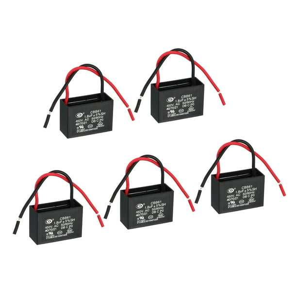 Capacitor de ventilador de techo CBB61, 5 piezas de 1.8uF 450V CA 50/60HZ con 2 cables 37x28x25mm
