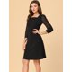 thumbnail image 3 of Vestido A Media Pierna De Chifón Transparente Con Manga 3/4 Y Cuello Cuadrado Para Mujer Negro S, 3 of 5