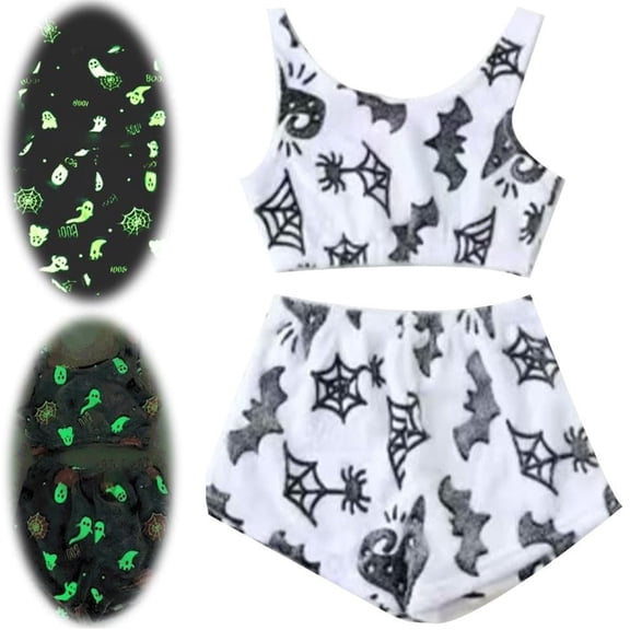 Halloween Under $ 10 Women Pajama Sets Womens Cotton Vest and Shorts Set Glow Print Home White Pajama