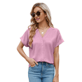 thumbnail image 2 of Camisetas de Mujer con Cuello en V y Botones, Corta, Corte Holgado, Informal, de Verano, Color Rosa, Talla L, 2 of 9