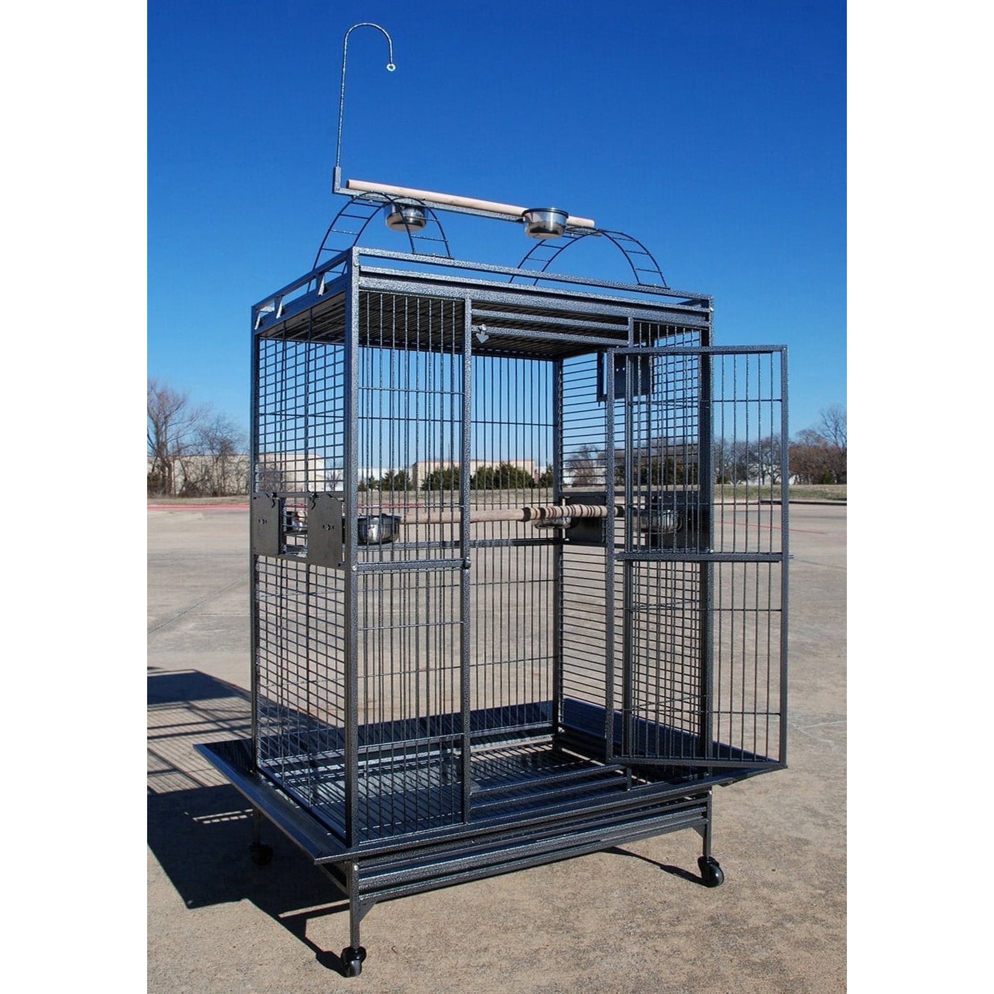 XXX-LARGE 40" x 30" x 72"H Elegant and Durable Wrought Iron Bird Parrot Rolling Cage Open Play Top Perch Stand Double Ladders Toy Hook With Seed Guard