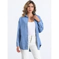 thumbnail image 2 of DARING DIVA Women's Western Jean Shirts Button Down Chambray Jackets M Light Blue, 2 of 6
