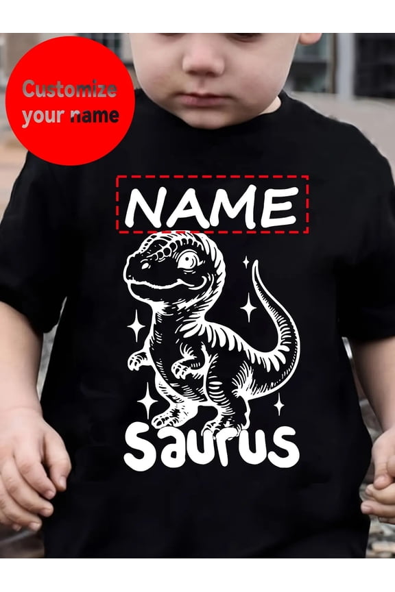 childrens wear Personalized Custom Name Dinosaur T-Shirt for Boys, Cute Funny Dino Saurus Kids Graphic Tee, Toddler Birthday Gift Apparel