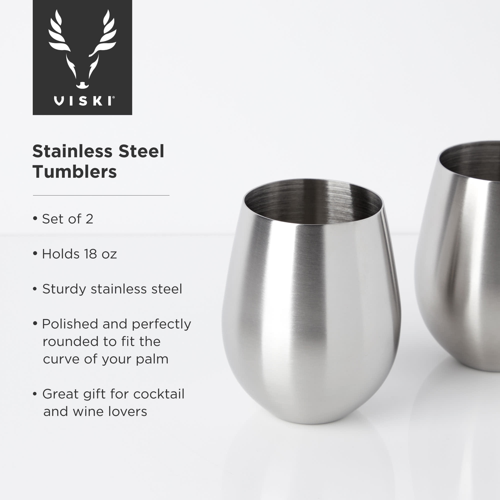 Viski Stainless Steel Tumblers for Patio, Outdoor Party, 18oz, Set of 2