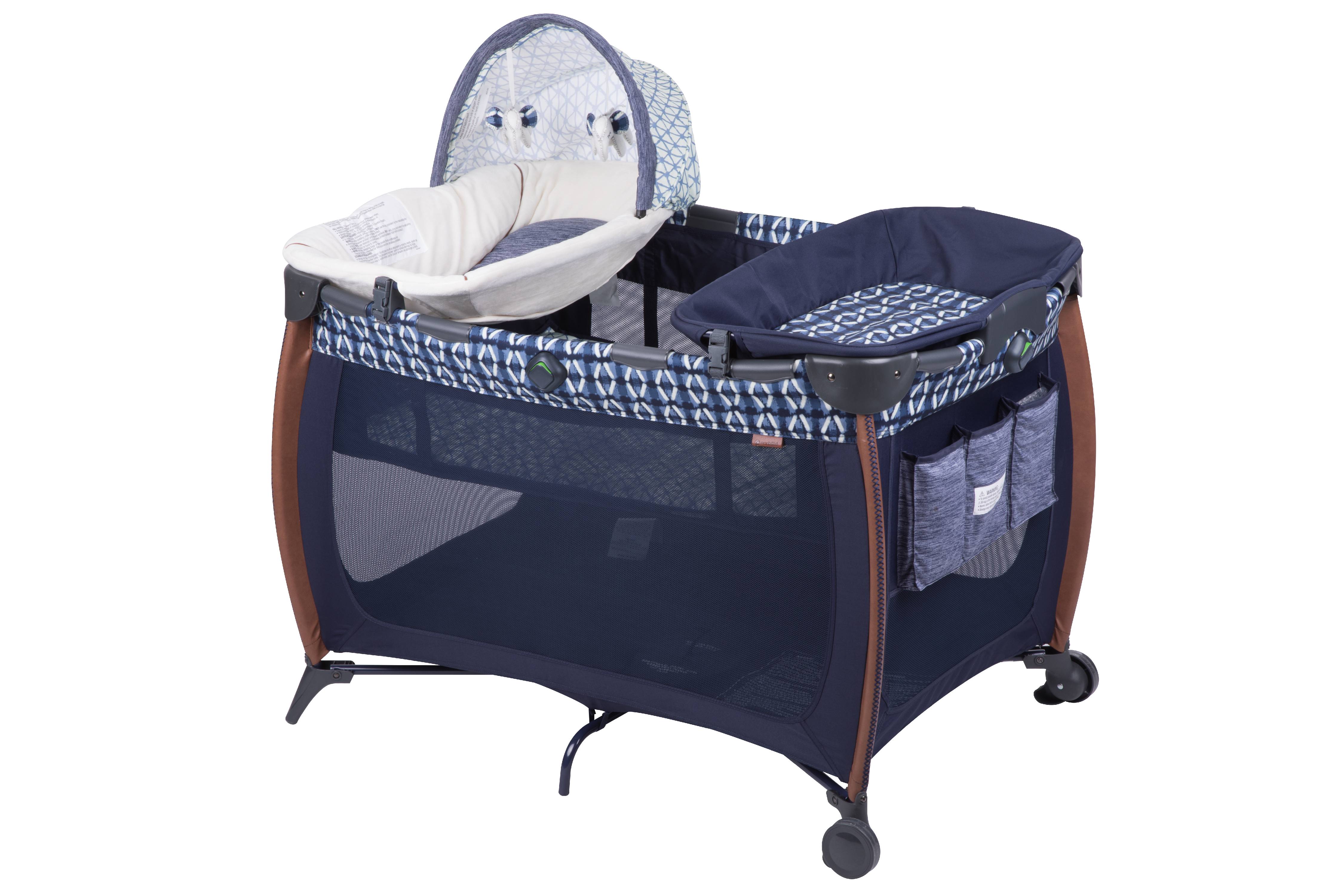 Baby Deluxe Portable Playard with Boho Blue Changer Wheels