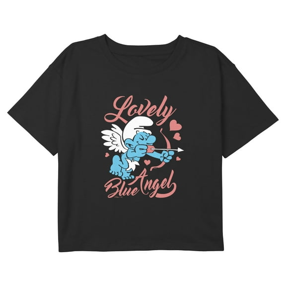 Girl's The Smurfs Cupid Blue Angel Graphic Cropped T-Shirt