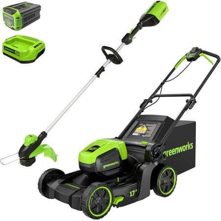 Greenworks 60V 17" Brushless Push Mower & 60V 13" String Trimmer with 4.0 Ah Battery & 3A Charger