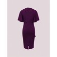 thumbnail image 5 of Purple Ruffle Sleeve Peplum Waist Bodycon Midi Dress For Women, 5 of 7