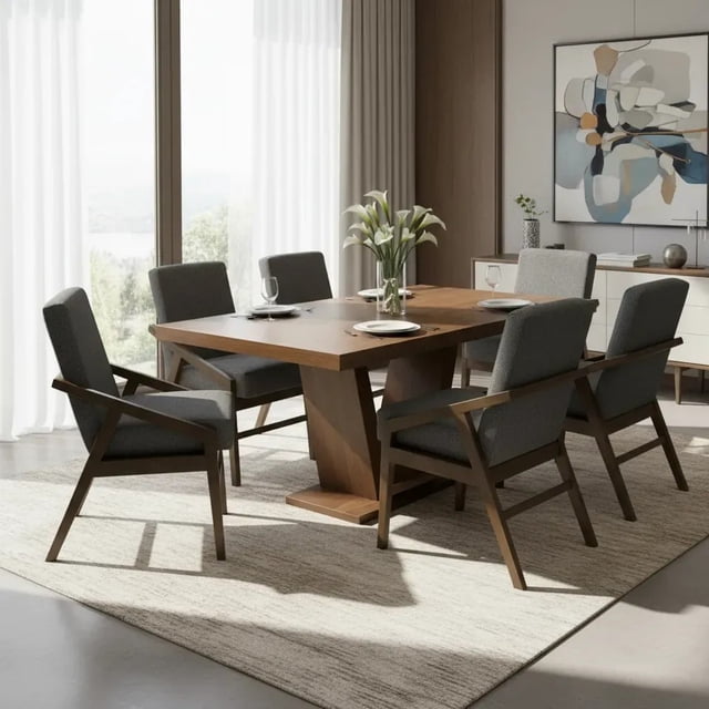 Comedor 6 sillas Salvanto Orion UV, 160x100 cm