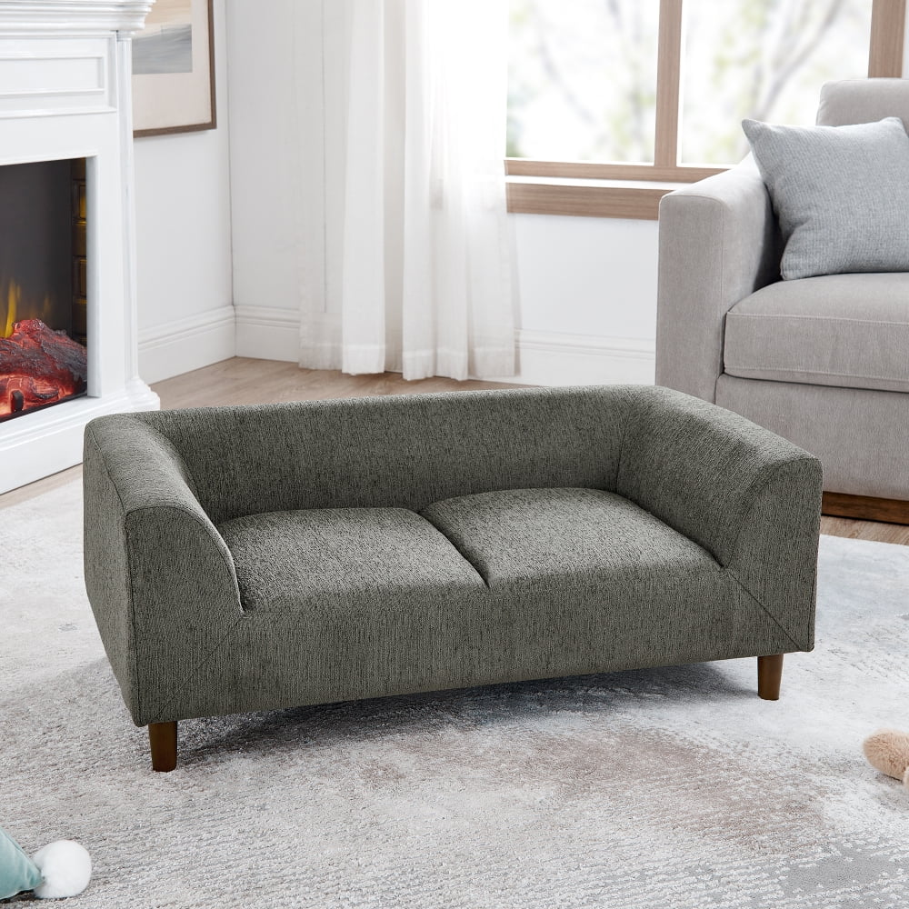 Hassch Dog Bed for Medium and Large Dogs, 39.5"W Pet Couch Bed with Backrest and Armrest, Linen Fabric, Dark Gray