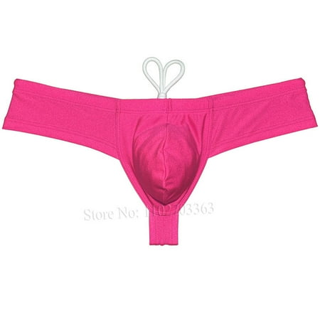 Botmois Men s Solid Swim Boxer Briefs Smooth Bikini Bottoms Thong Soft Drawstring Triangle Swimwear Shiny Mini Beach Boardshorts Bathing Suit Pink L